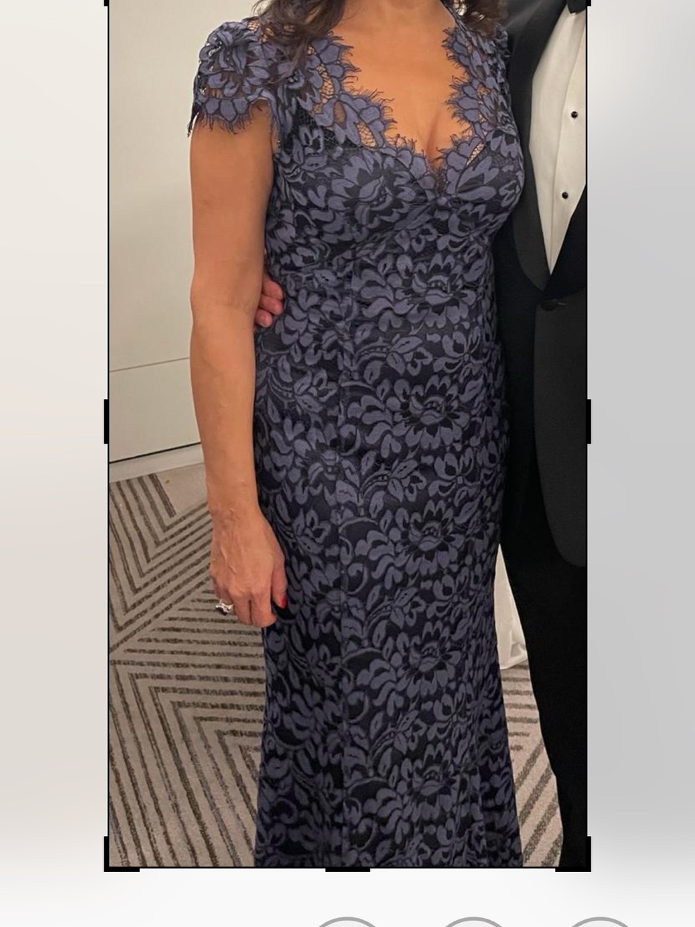 Navy Blue Lace Evening Gown